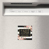 Aimant Fleurs de mariage Blancs noirs Enregistrer la date (In Situ (Lave-vaisselle))