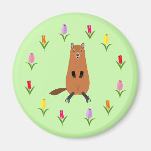 Aimant Fleurs de marmotte et de tulipe mignonnes