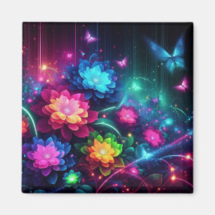 Aimant Fleurs de néon brillantes et colorées/papillons