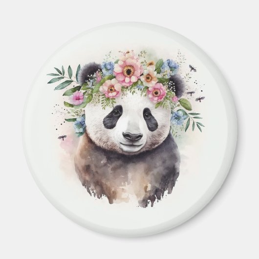 Aimant Fleurs de Panda Aquarelle (Devant)