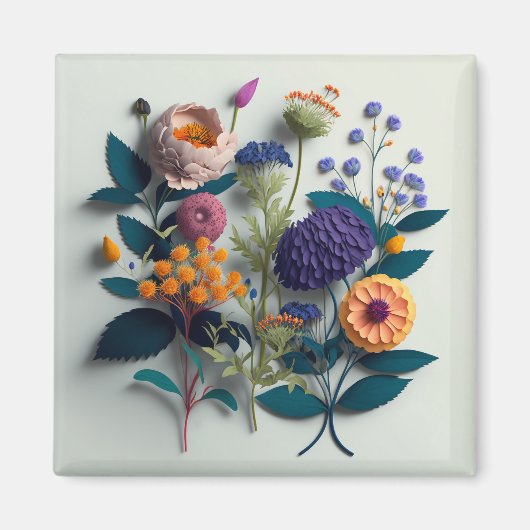 Aimant Fleurs de papier coupé coloré (Devant)