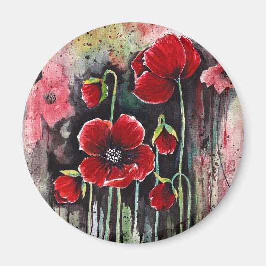 Aimant Fleurs De Pavot Dans Aquarelle (Devant)