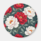 Aimant Fleurs de pivoine rouges et blanches (Devant)