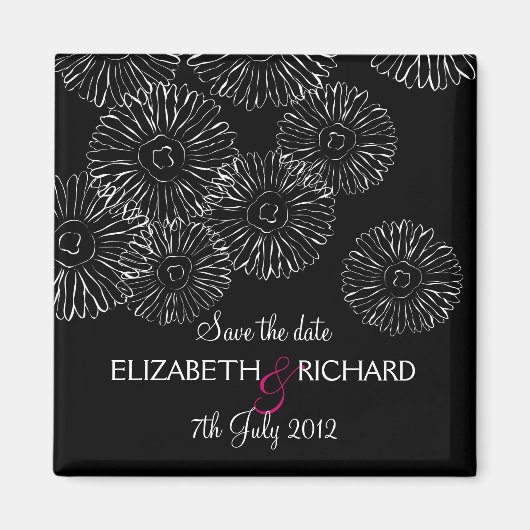 Aimant Fleurs de printemps noir et blanc "Sauvez la date" (Devant)
