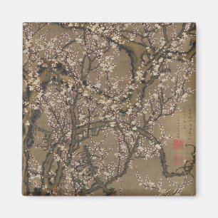 Aimant Fleurs de prunes blanches et lune par Ito Jakuchu