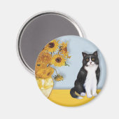 Aimant Fleurs de soleil - Chat noir et blanc (Recto/Verso)