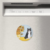 Aimant Fleurs de soleil - Chat noir et blanc (In Situ (Lave-vaisselle))