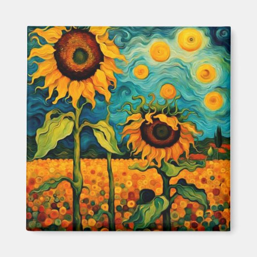 Aimant Fleurs de soleil dans le jardin (Devant)