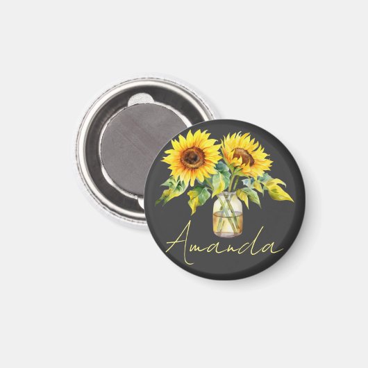 Aimant Fleurs de soleil Jaunes Lumineuses Sur Nom Minimal (Recto/Verso)