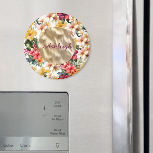 Aimant Fleurs de Tilleul Hibiscus Rouge Jaune Tropical Ma (In situ (réfrigérateur))