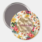 Aimant Fleurs de Trophée Rouge Jaune Hibiscus Lavage de M (Recto/Verso)