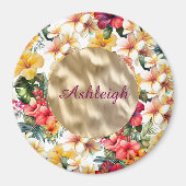 Aimant Fleurs de Trophée Rouge Jaune Hibiscus Lavage de M (Devant)