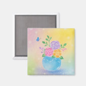 Aimant Fleurs de vase pastel Papillon Art (Recto/Verso)