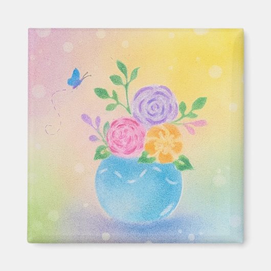Aimant Fleurs de vase pastel Papillon Art (Devant)