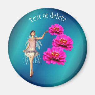 Aimant Fleurs de Zinnia Rose et Fée Personnalisées