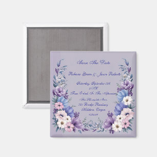 Aimant Fleurs délicates bleues, blanches, roses et violet