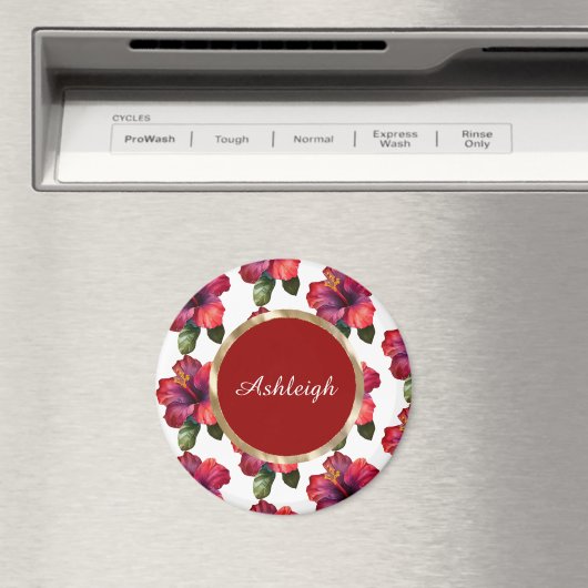 Aimant Fleurs d'Hibiscus Rouge Tropical (In Situ (Lave-vaisselle))