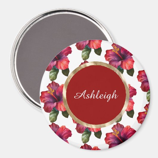 Aimant Fleurs d'Hibiscus Rouge Tropical (Recto/Verso)