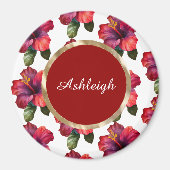 Aimant Fleurs d'Hibiscus Rouge Tropical (Devant)