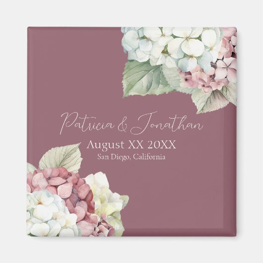 Aimant Fleurs d'hydrangea aquarelle rose et blanc sur fon (Devant)