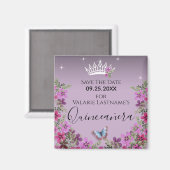 Aimant Fleurs et papillon Quinceanera Enregistrer la date (Recto/Verso)