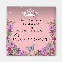 Fleurs et papillon Quinceanera Enregistrer la date