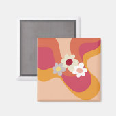 Aimant Fleurs et vagues de style rétro (Recto/Verso)