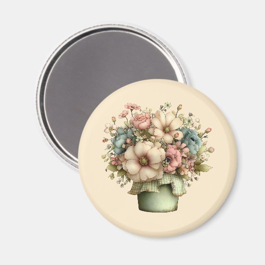 Aimant Fleurs Fantaisistes dans un Pot de Fleurs Mignon (Recto/Verso)