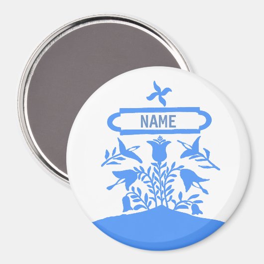 Aimant Fleurs hollandaises bleues, ajouter des noms (Recto/Verso)