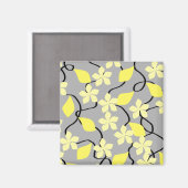 Aimant Fleurs jaunes et gris. Modèle floral. (Recto/Verso)