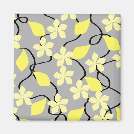 Aimant Fleurs jaunes et gris. Modèle floral. (Devant)