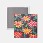 Aimant Fleurs jaunes et orange en gras sur noir (Recto/Verso)