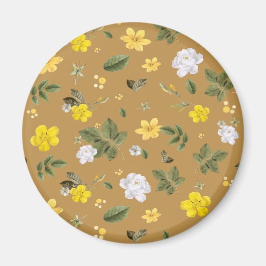 Aimant Fleurs jaunes et roses blanches 4 (Devant)