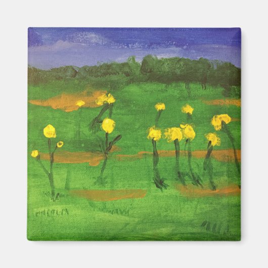 Aimant fleurs jaunes sur le champ peinture par jamie magn (Devant)