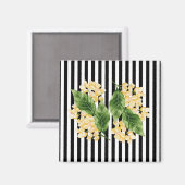 Aimant Fleurs jaunes sur rayures noir et blanc (Recto/Verso)