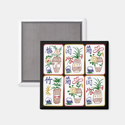 Aimant Fleurs Mah Jongg et un cercle (Recto/Verso)