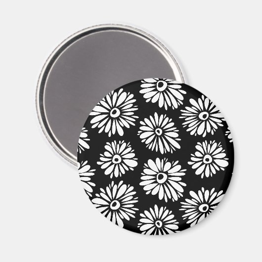 Aimant Fleurs noires et blanches funky (Recto/Verso)