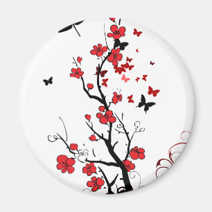 Aimant Fleurs noires et rouges