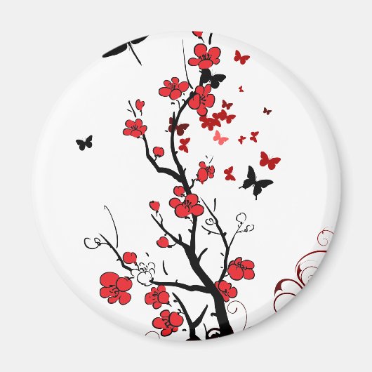 Aimant Fleurs noires et rouges (Devant)