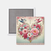 Aimant Fleurs/oiseaux/coeur vintages Saint-Valentin (Recto/Verso)