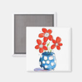 Aimant Fleurs orangées Whimsical dans Vase Bleu (Recto/Verso)