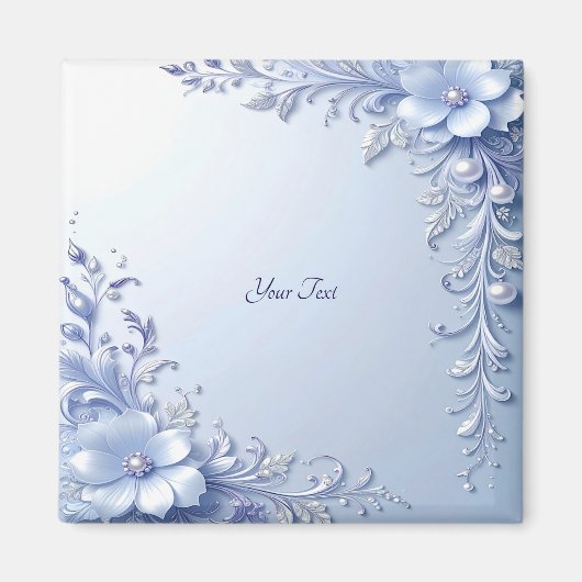 Aimant Fleurs Ornées Bleues avec Perles (Devant)