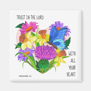 Aimant Fleurs peintes en Coeur, Verse de Proverbes 3:5