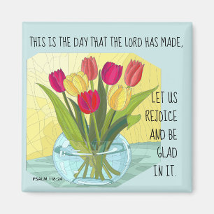 Aimant Fleurs peintes (tulipes) avec verset du Psaume 118
