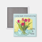 Aimant Fleurs peintes (tulipes) avec verset Romains 12:12 (Recto/Verso)