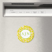 Aimant Fleurs Rétro Mod Jaune & Monogramme Blanc (In Situ (Lave-vaisselle))