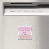 Aimant Fleurs Rose & Argent Épargnez la Date 25ème (In Situ (Lave-vaisselle))