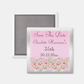 Aimant Fleurs Rose & Argent Save The Date 35ème (Recto/Verso)