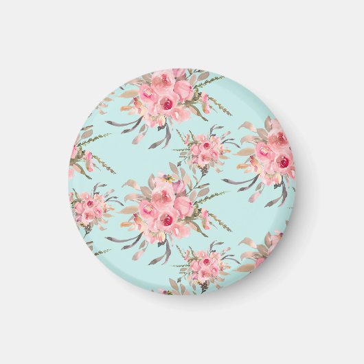 Aimant Fleurs rose pâle sur bleu clair (Devant)