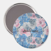 Aimant Fleurs roses bleues scintillent (Recto/Verso)